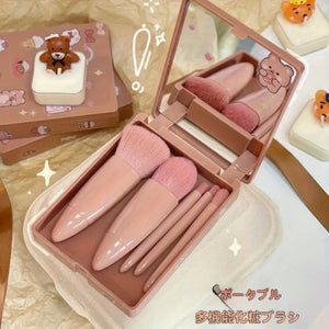 2 Sets of Pink Makeup Brushes, Portable and Compact Makeup Brushes, Suitable for Women To Go Out and Touch Up Makeup