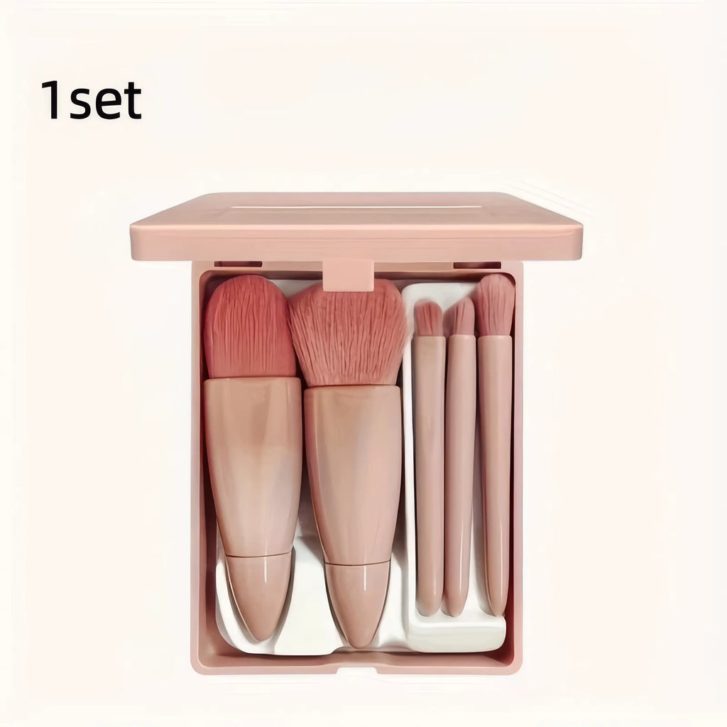 5-Piece Pink Makeup Brush Kit | Complete Set of Professional & Soft Synthetic Hair Brushes | Easy Storage & Carrying