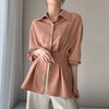 Office Lady Shirt 2021 Elegant Fashion Chiffon Blouse Long Sleeve Solid Color Pleated Slim Waist Collar Tops Temperament Clothes