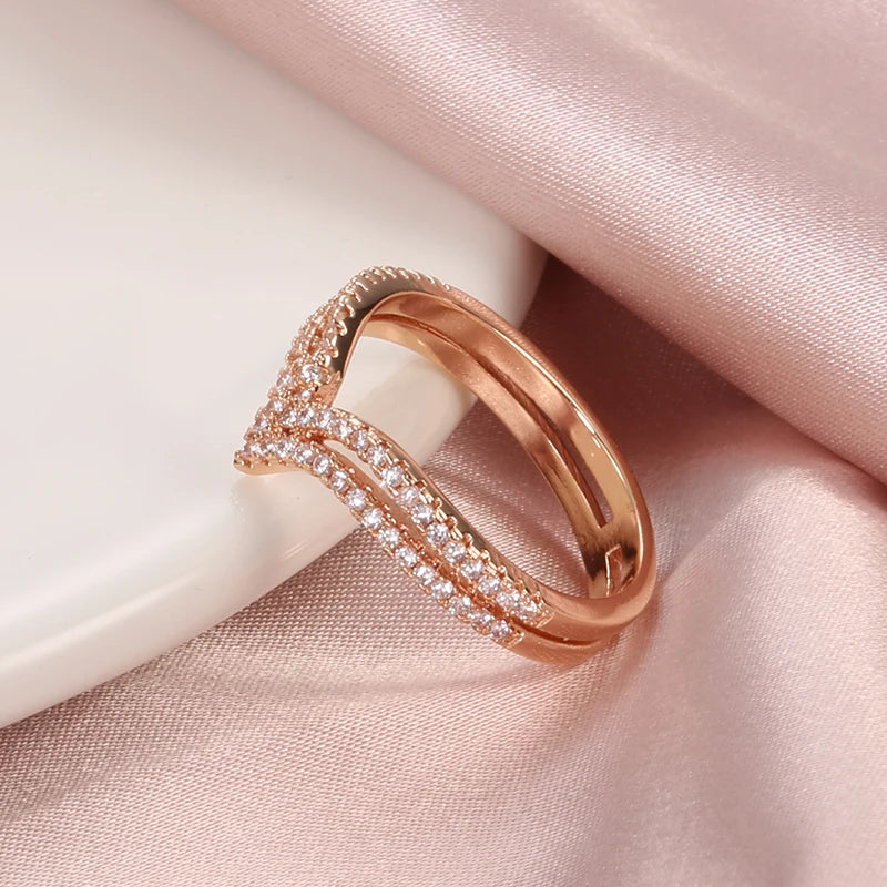 Kinel New Arrivals 585 Rose Gold Ring Double Row Micro-wax Inlay Natural Zircon Hollow Rings Women Wedding Party Fine Jewelry