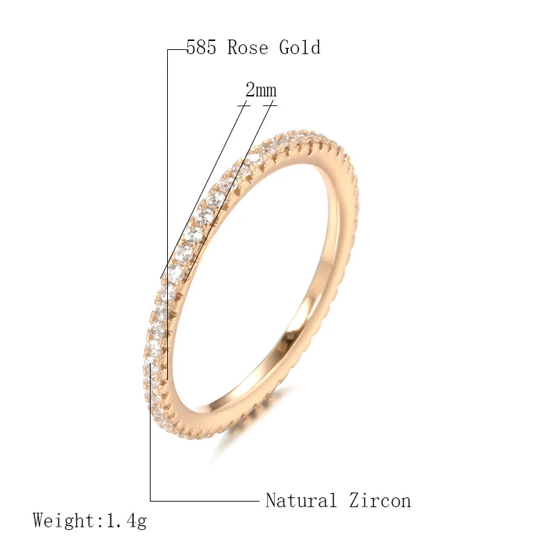 Kinel New Arrivals 585 Rose Gold Single Row Micro-wax Inlay Natural Zircon Rings Women Wedding Party Trendy Fine Jewelry