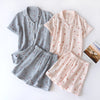 2025 Summer Ladies Short-sleeved Shorts Pajamas Set 100% Cotton Crepe Cloth Thin Home Service Two-piece Spring And Autumn Loose