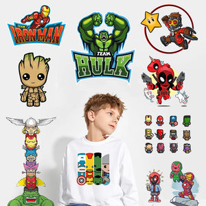 Spiderman Iron Man Cartoon Groot Thermal Stickers for Clothes Heat Transfer Kids Patches Iron on Transfer Children Patches Gift