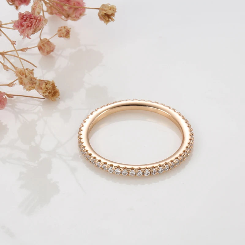 Kinel New Arrivals 585 Rose Gold Single Row Micro-wax Inlay Natural Zircon Rings Women Wedding Party Trendy Fine Jewelry