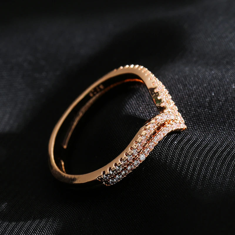 Kinel New Arrivals 585 Rose Gold Ring Double Row Micro-wax Inlay Natural Zircon Hollow Rings Women Wedding Party Fine Jewelry