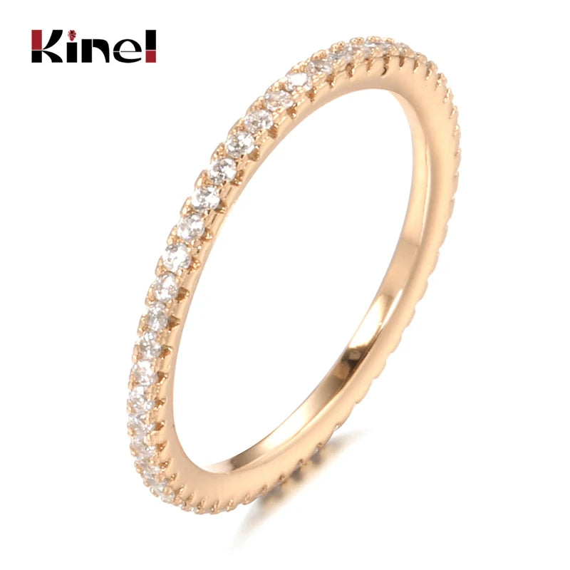 Kinel New Arrivals 585 Rose Gold Single Row Micro-wax Inlay Natural Zircon Rings Women Wedding Party Trendy Fine Jewelry