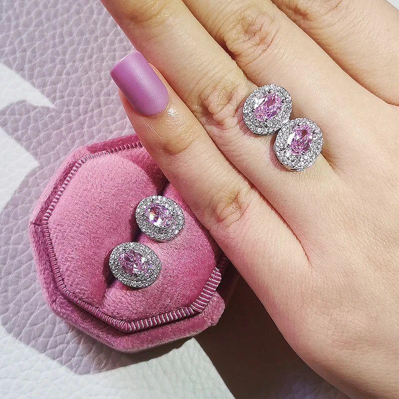 2023 New Arrivals Fashion Luxury silver color korean Zircon Stud Pink Earing Earrings For Women Girl Party Gift Jewelry Z7