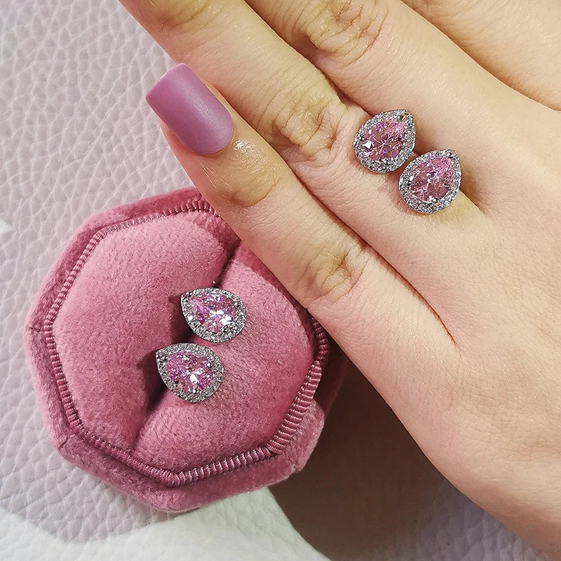 2023 New Arrivals Fashion Luxury silver color korean Zircon Stud Pink Earing Earrings For Women Girl Party Gift Jewelry Z7