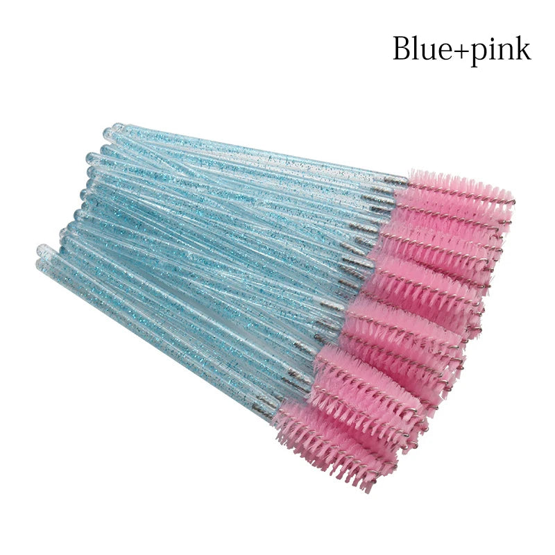 50 Pcs Disposable Crystal Eyelash Brush Mascara Wands Applicator Diamond Eye Lash Brushes Eyelash Extension Makeup Brush Tools