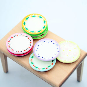 5Pcs Cute Cartoon Dish Plate Model Dollhouse Miniature Patterned Plate Props Toys For Dollhouse Kitchen Accessories