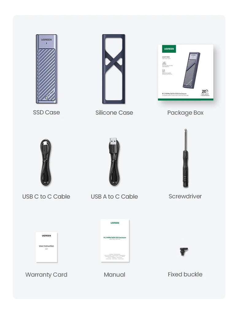 BR Sale UGREEN M2 SSD Case M.2 NVMe SATA SSD Enclosure Adapter 20Gbps USB 3.2 Gen2 USB C External Enclosure