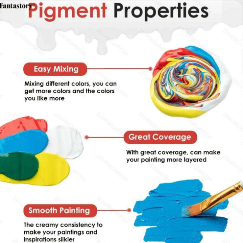 Fantastory 28 Classic Colors Acrylic Paint Set, Professional Craft Paint With 12 Brushes, Suitable for Wood/ Stons/ Model/ Rock