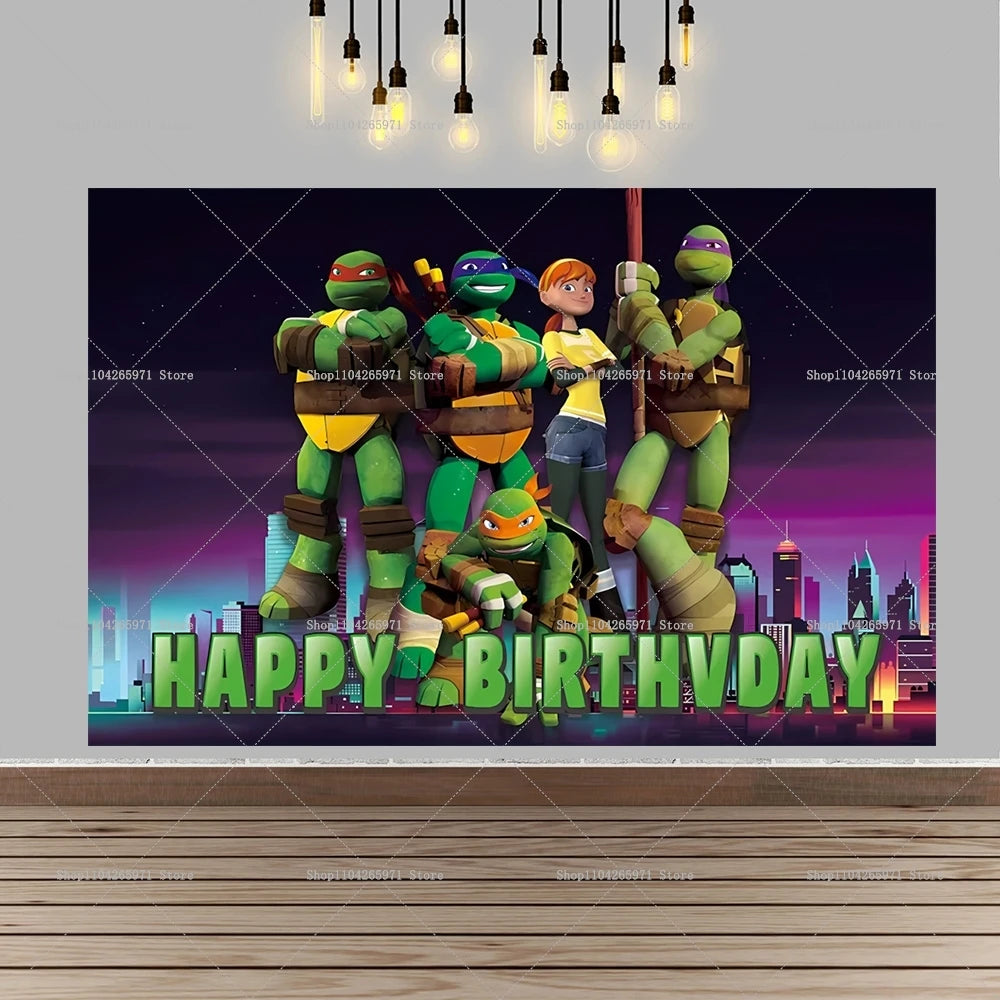 Teenage Mutant Ninja Turtles Happy Birthday Backdrop Banner Cartoon Theme Kids Boys Party Photo Background Decor Supplies