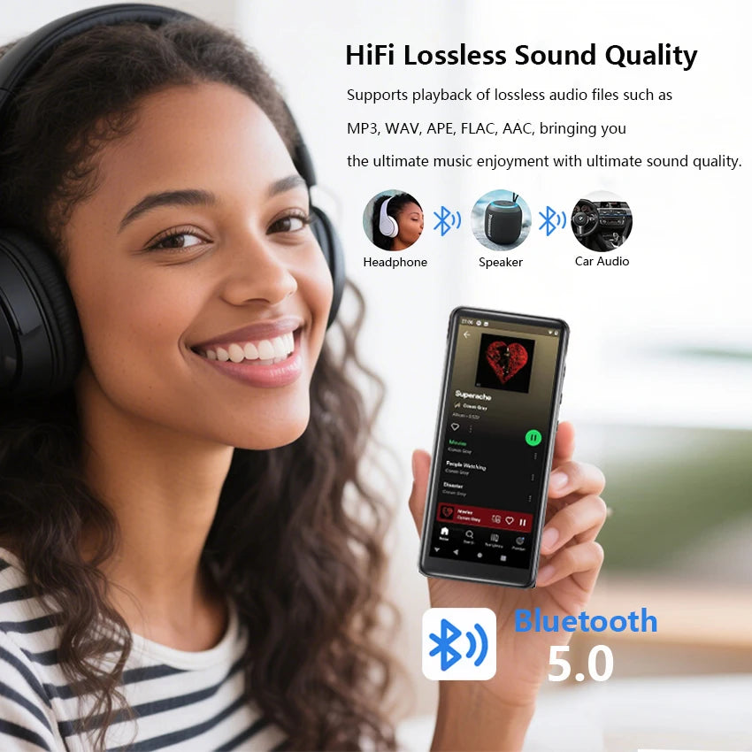 80GB(16GB+64GB) 3.99 inch mp3 player bluetooth 5.0 and WiFi,Android 13.0 FM radio, eBooks, ,Spotify,Audible,capacity up to 1Tb