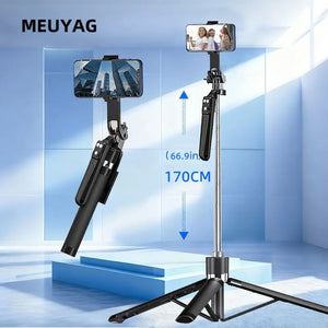 MEUYAG 1.7m Tripod for Smartphone Light Camera Stand ,with Wireless Bluetooth，Selfie Stick bracket with Phone Holder for Video