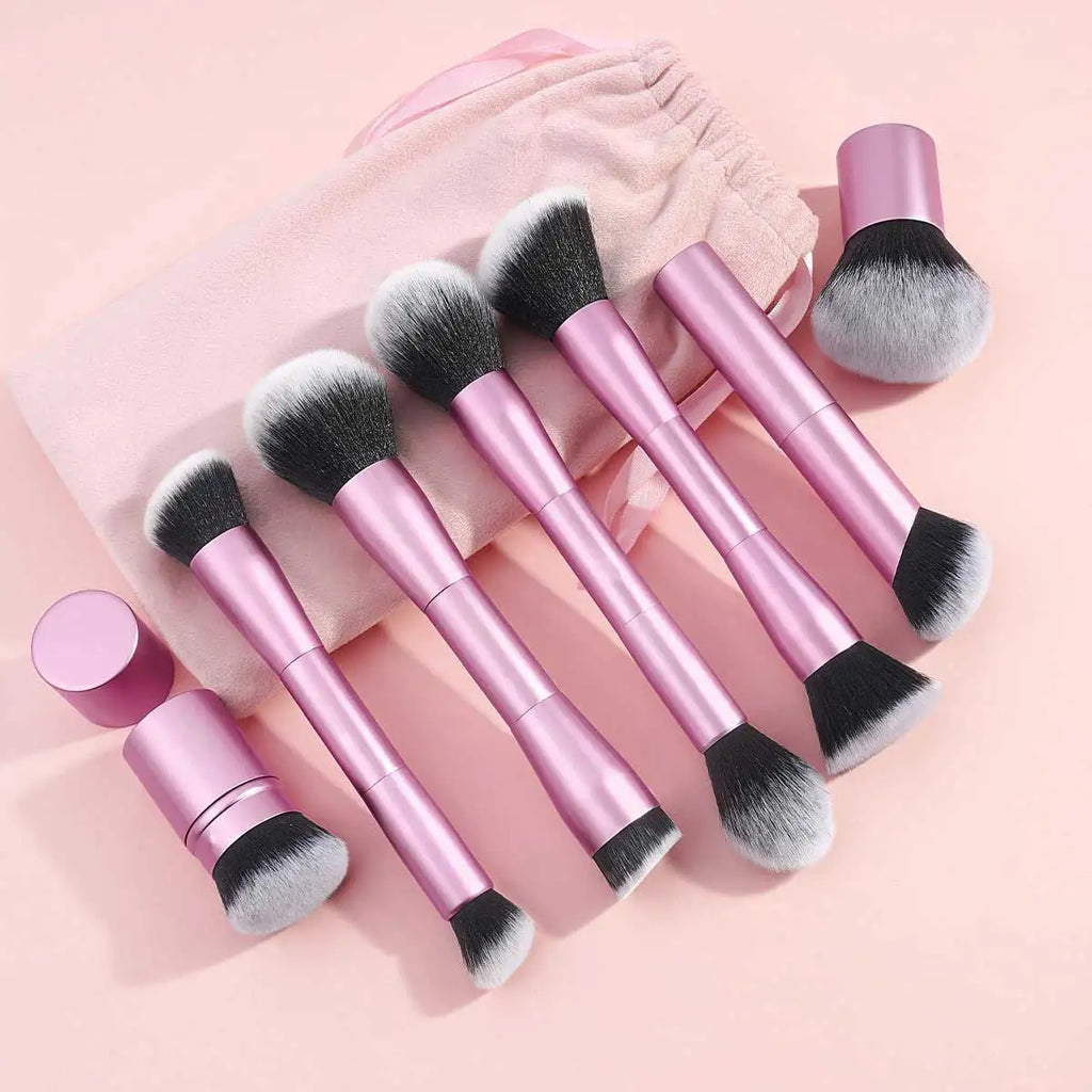 7pcs Makeup Brush Set Double Sided Kabuki Makeup Brushes Contour Brush for Foundation Liquid Powder Concealer Cream Cosmetics Br