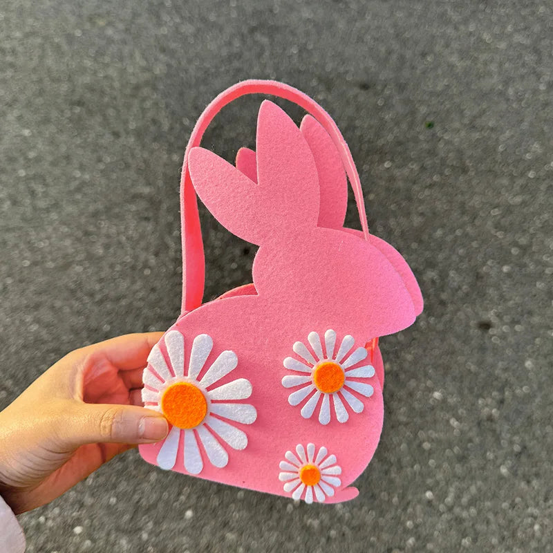 Easter Bunny Basket Kids Candy Tote Bag Soft Felt Gift Storage Basket 2026 Easter Party Decoration Egg Hunt Game Props