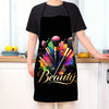 1pc Makeup Brush Design Apron - Professional Beauty Artist & Home Kitchen Apron with Golden Beauty Text, Black Background