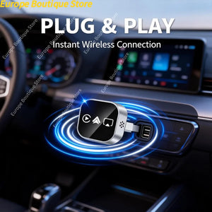 2026 New 4-in-1 Bluetooth CarPlay Adapter, Wireless Screen Mirroring to Car Stereo, Plug & Play for Wired Carplay Cars