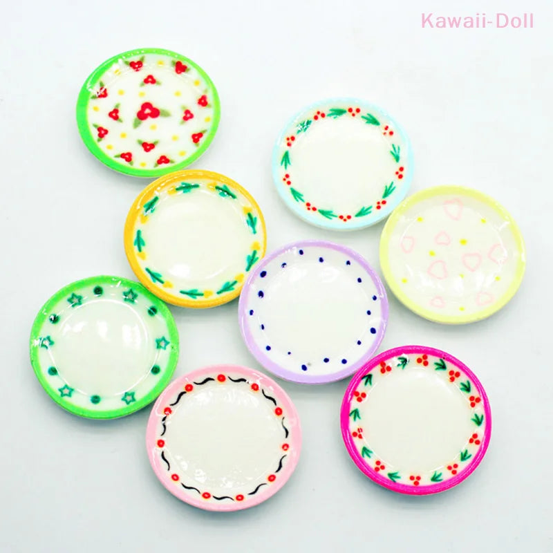 5Pcs Cute Cartoon Dish Plate Model Dollhouse Miniature Patterned Plate Props Toys For Dollhouse Kitchen Accessories