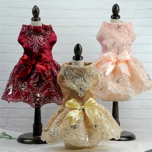 Chic Pet Wedding Dress - Summer/Spring/Fall Lace Princess Skirt for Small to Extra-Small Dogs & Cats, Knit Polyester with Magic