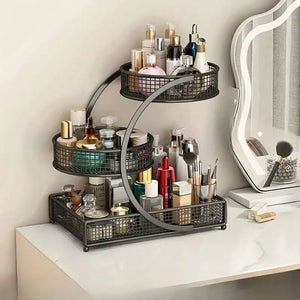 1pc Lightweight Varnished Metal Makeup Storage Rack - No - Installation, Ideal For Vanity Countertop, For Lipstick & Skincare