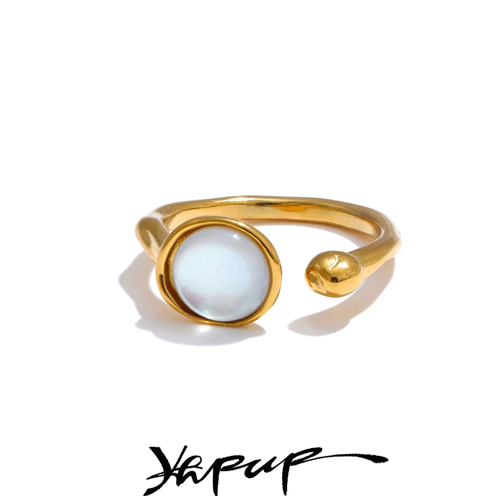 Yhpup Fashion Stainless Steel Natural Shell Fritillary Geometric Ring 18K PVD Plated New Arrivals Jewelry Bagues Pour Femme Gift