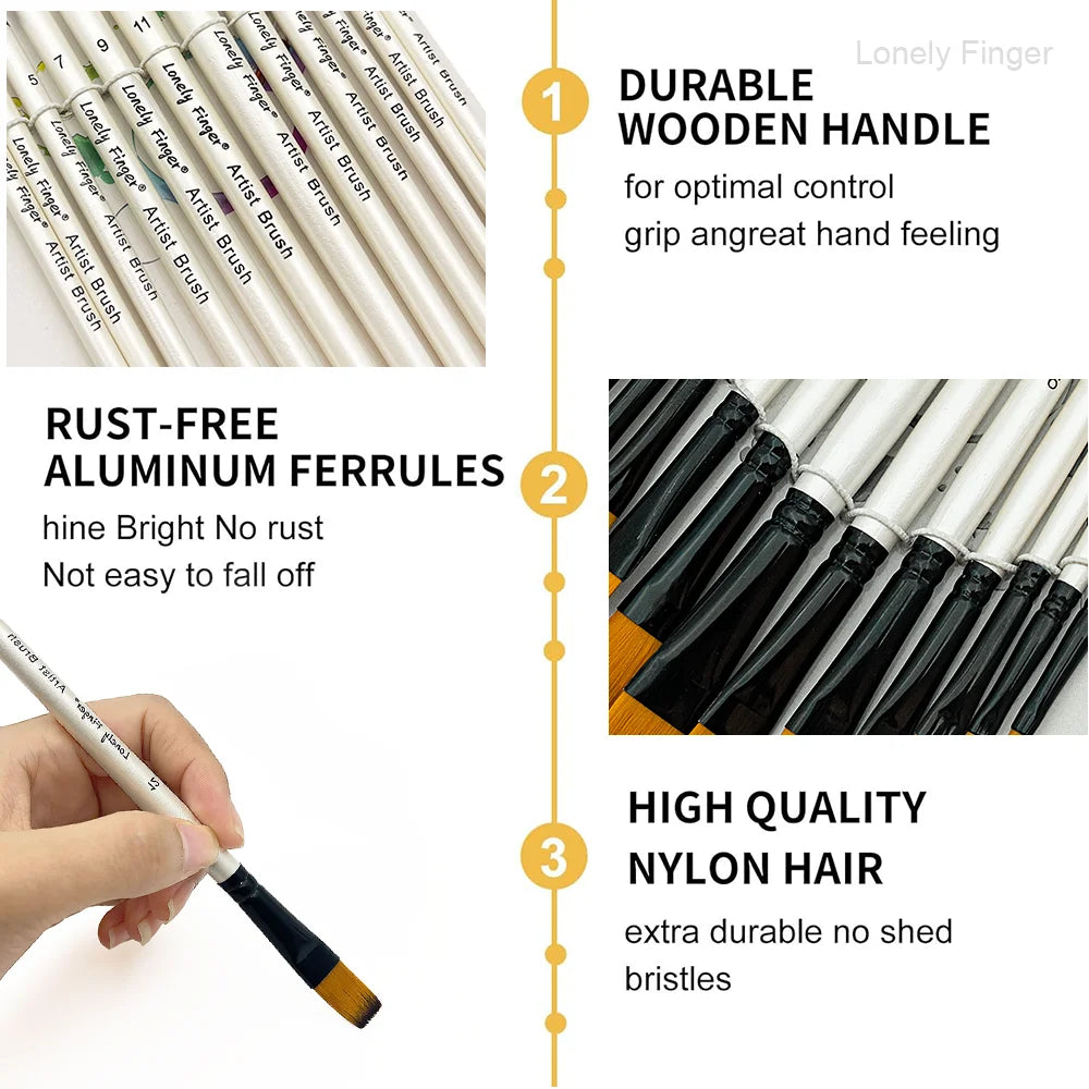 Artist Paint Brush Set 12pcs,  Oil Acrylic Falt Paint Brushes, Watercolor Brush Set for Body, Face, Rock, Canvas Drawing Art Cra