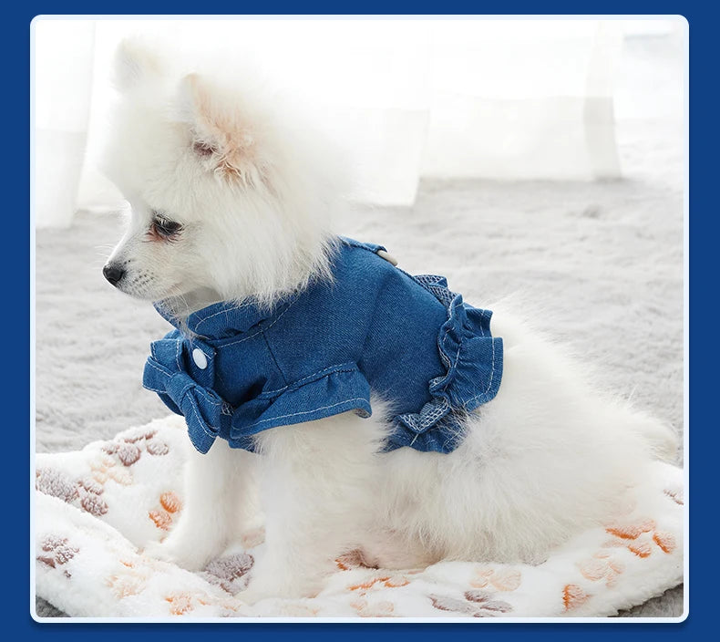 Pet Denim Harness,Dog Jean Vest for Dogs,Dog Clothes for Spring Summer Fashion Outfit,Puppy French Bulldog Chihuahua Dark Blue