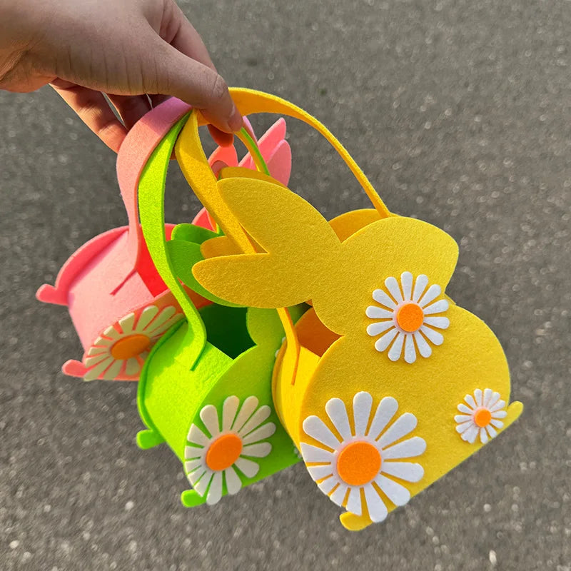 Easter Bunny Basket Kids Candy Tote Bag Soft Felt Gift Storage Basket 2026 Easter Party Decoration Egg Hunt Game Props