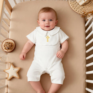 Baptism Clothes for Infant Boys Girls Soft Cotton Bodysuit 3-24 Months Baby First Christening Outfit Summer Toddler Suit