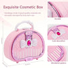 1set Colorful Girls' Pretend Makeup Toy Set - Pink and White Plastic Makeup Case with Mirror, Brushes, and Accessories.