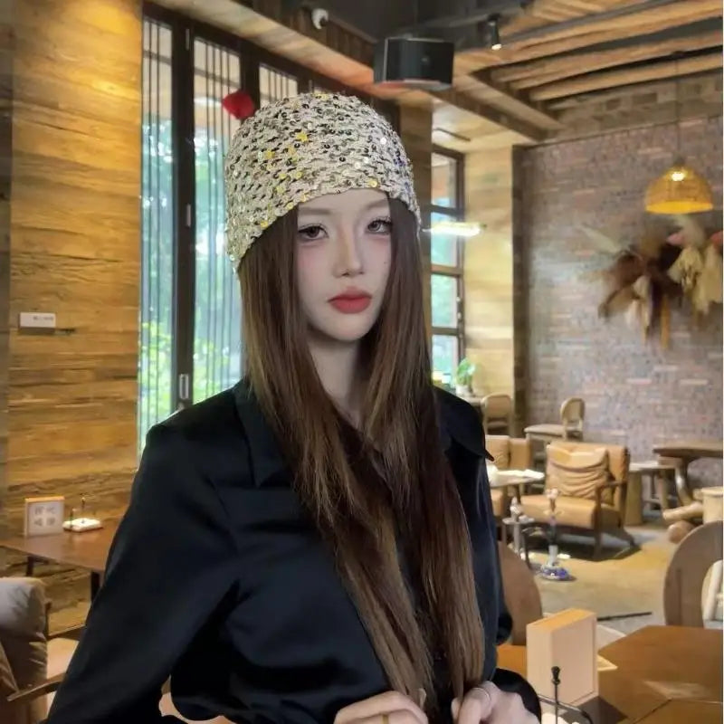 Hot Sale Ins Style Sequined Hollow Pullover Hats Women Summer And Autumn Travel Photo Atmosphere Versatile Casual Y2K Beanies