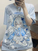 Fashion Summer  Angel Rabbit Rabbit Cute Cartoon Printed Short Soft Girl Sleeve T-shirt Female  College Style Oversized Top