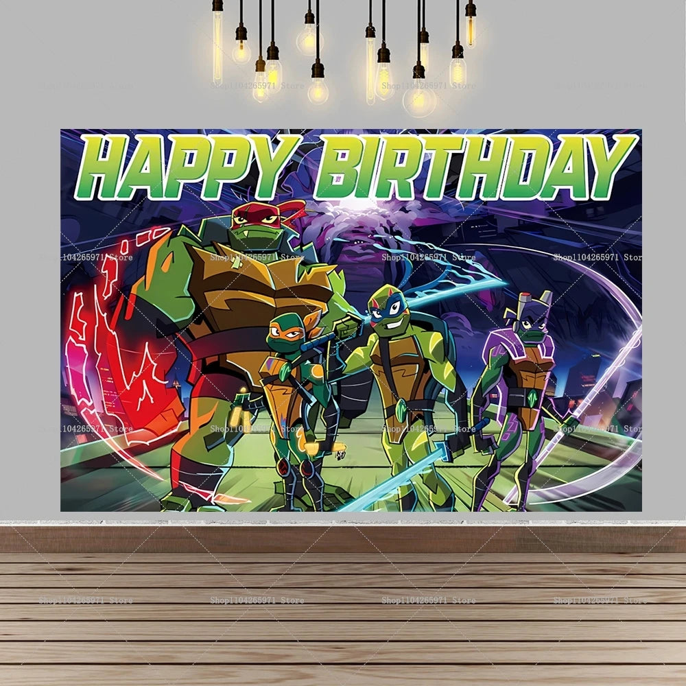 Teenage Mutant Ninja Turtles Happy Birthday Backdrop Banner Cartoon Theme Kids Boys Party Photo Background Decor Supplies