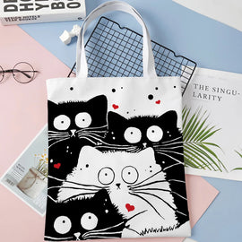 Cute Cat Shopping Grocery Reusable School Girl Gift Andeiltech Tote Bag for Women Aesthetic No Zipper