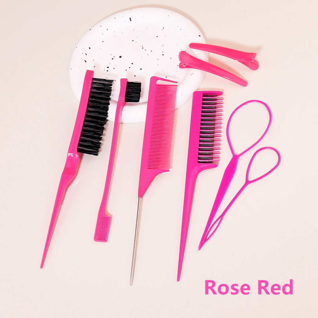 8pcs Hair Styling Comb set - Rake Combs,Rat-Tail Combs,Edge Brushes, Braiding Tools & Duckbill Clips, Special for real hair wigs