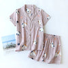 Japanese Summer Ladies New Pajamas Two-piece 100% Cotton Gauze Thin Short-sleeved Shorts Cute Cat Cartoon Home Service Set Women