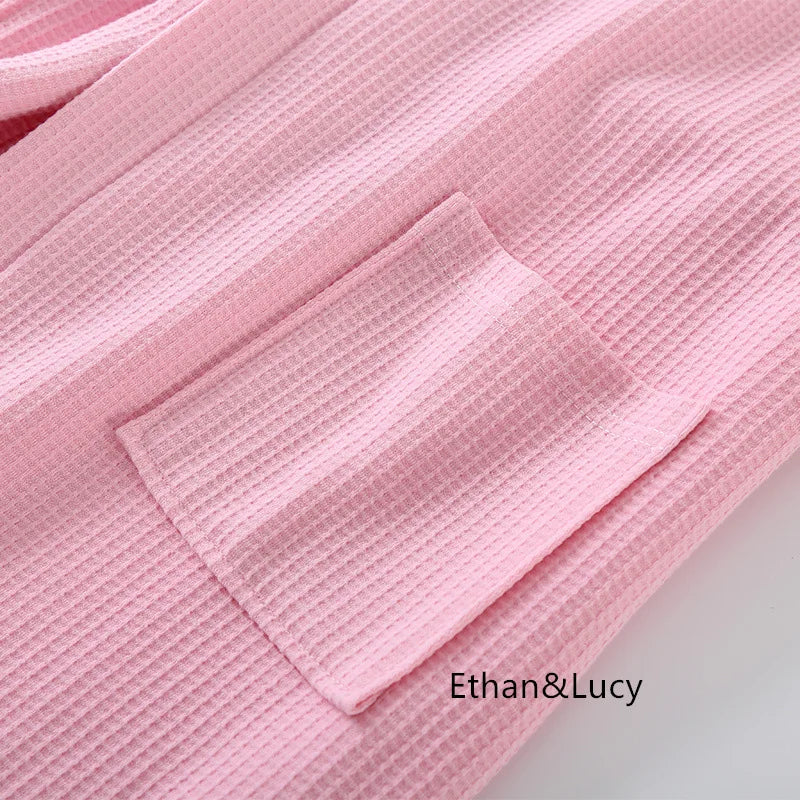 100% Cotton Waffle Robes for Women Summer Thin (nine Sleeves + Short Sleeves) Bathrobe Nightgown Home Service Hotel Bathrobe