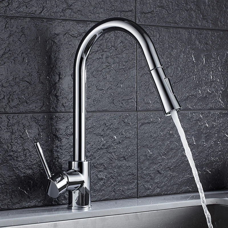 Brushed Gold Kitchen Faucets Single Handle Pull Out Kitchen Sink Mixer Tap Stainless Steel Hot Cold Pull Down Kitchen Faucet