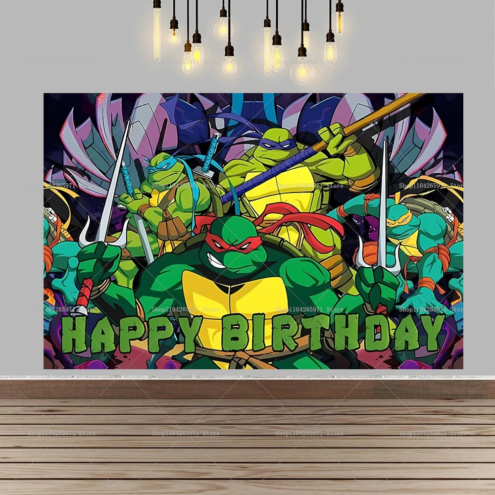 Teenage Mutant Ninja Turtles Happy Birthday Backdrop Banner Cartoon Theme Kids Boys Party Photo Background Decor Supplies