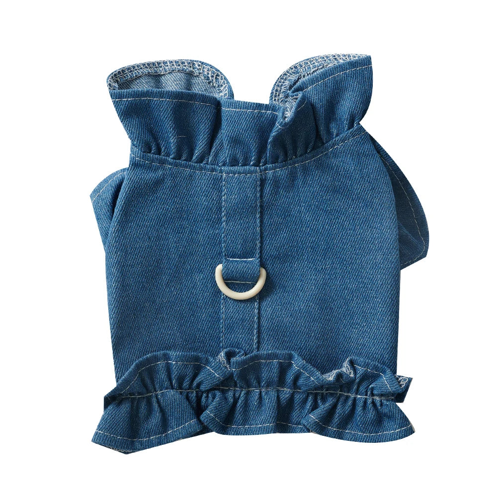 Pet Denim Harness,Dog Jean Vest for Dogs,Dog Clothes for Spring Summer Fashion Outfit,Puppy French Bulldog Chihuahua Dark Blue