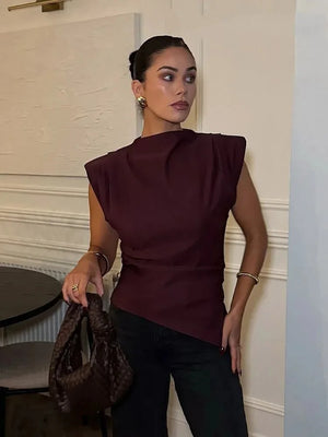 Fashion Shoulderless European American Style Top Simple Pleated Decorative New Arrivals