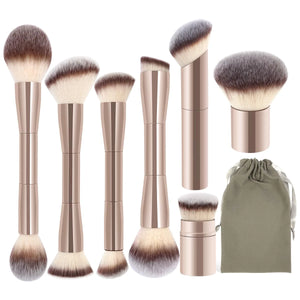 7pcs Makeup Brush Set Double Sided Kabuki Makeup Brushes Contour Brush for Foundation Liquid Powder Concealer Cream Cosmetics Br