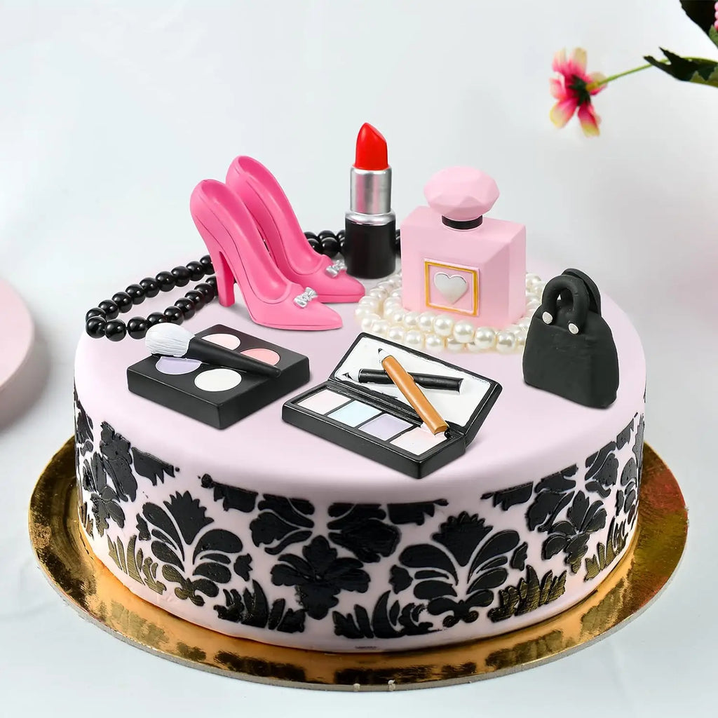 34PCS Makeup Cake Topper Happy Birthday Cake Topper with Lipstick Eye Shadow Makeup Brush for Girls Makeup Birthday Party Decor
