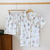 Japanese Summer Ladies New Pajamas Two-piece 100% Cotton Gauze Thin Short-sleeved Shorts Cute Cat Cartoon Home Service Set Women