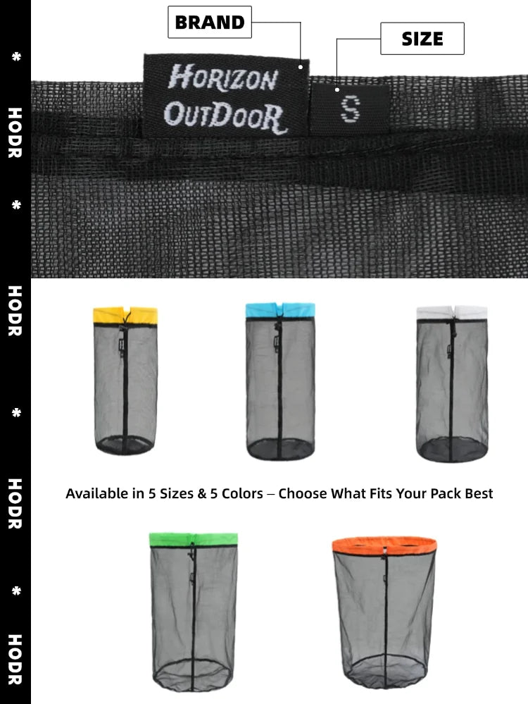 [HODR] Mesh Bags Lightweight Mesh Stuff Sack Drawstring Storage Bags Compression Pouches for Camping, Hiking, Laundry & Grocery