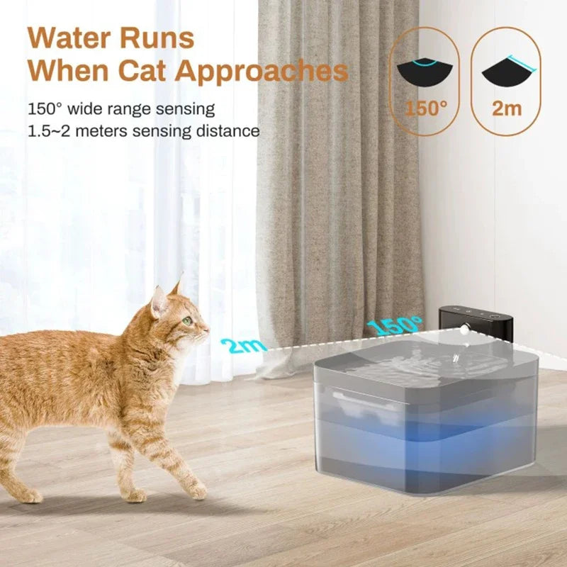 2.2L Automatic Wireless Pet Water Fountain Infrared Sensor Smart Pet Drinkier Fountain 2600mAh Cat Water Dispenser for Dog Cat