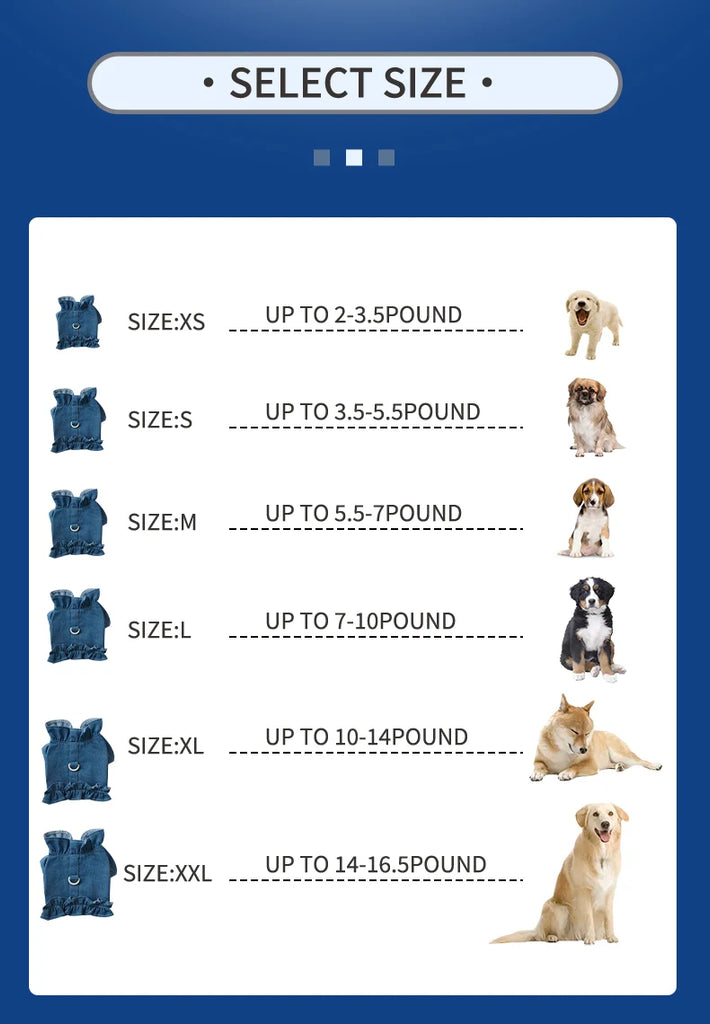 Pet Denim Harness,Dog Jean Vest for Dogs,Dog Clothes for Spring Summer Fashion Outfit,Puppy French Bulldog Chihuahua Dark Blue