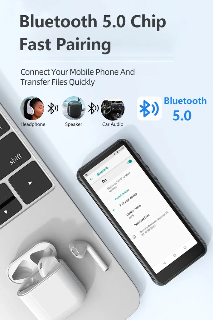 80GB(16GB+64GB) 3.99 inch mp3 player bluetooth 5.0 and WiFi,Android 13.0 FM radio, eBooks, ,Spotify,Audible,capacity up to 1Tb